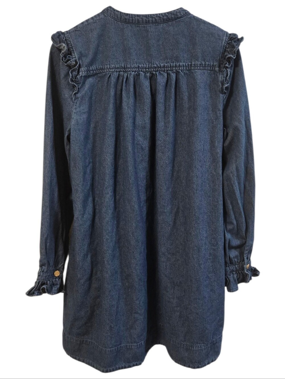 Draper James Chambray Cotton Long Sleeve Ruffle Front Mini Prairie Dress Large - Picture 5 of 8